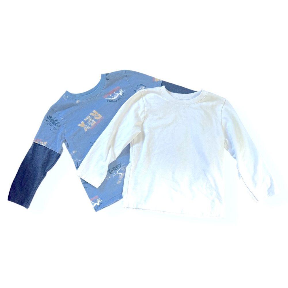 (2 PK) GARANIMALS Blue Dino & White Long Sleeve Tees